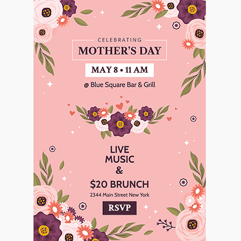 Mother's Day Brunch Invite Flowers and Stars